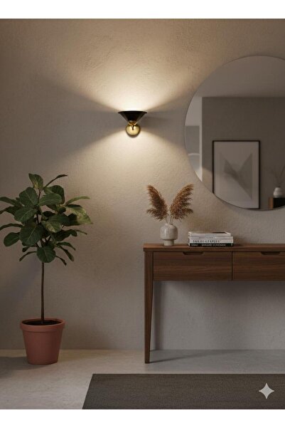 BİAVİZE Black Japanese Hat Gold Chrome Wall Sconce