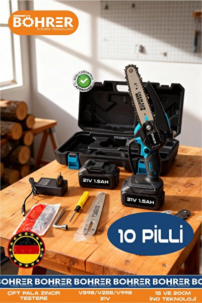 BÖHRER 10 PİLLİ 36V 5AH 10 VE 15CM KAMA ZİNCİRLİ AKÜLÜ BUDAMA KAMP BAĞ BAHÇE ...