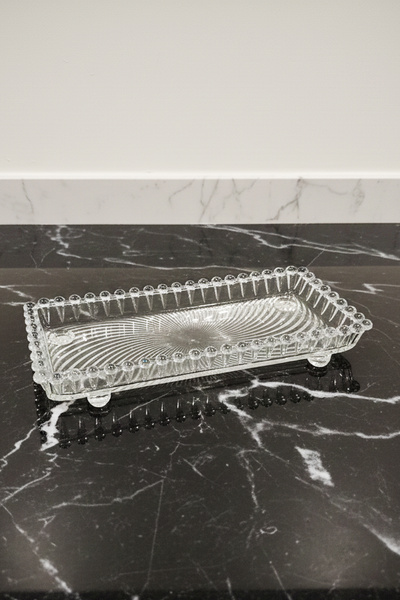 Home Serae Ayaklı Cam Sunum Tabağı Dikdörtgen Servis Kasesi 26x11 cm