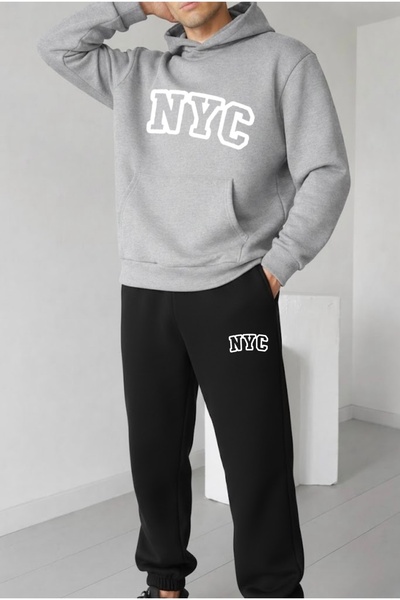 FUFLUNS طقم بدلة رياضية NYC مطبوعة للجنسين للرجال/النساء بغطاء رأس مقاس كبير ...