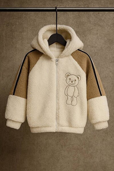 Hirazenmoda детско зимно палто от флис с цип и бродирана мечка