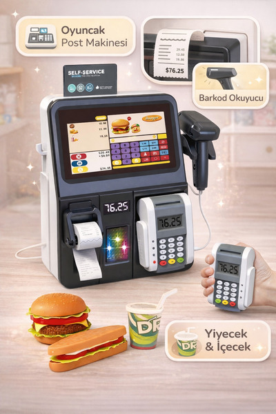 TRENDZONE Oyuncak Pilli Sesli Işıklı Barkod Okuyuculu Post Makineli Yazar Kas...