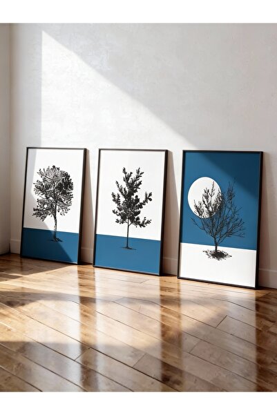 bestablo Çerçeveli Ahşap Tablo 3’lü Set | Modern Ağaç Desenli Duvar Dekoru