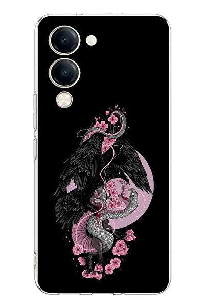 TechTree Vivo Y04 Compatible Pink Black Snake Printed Silicone Case