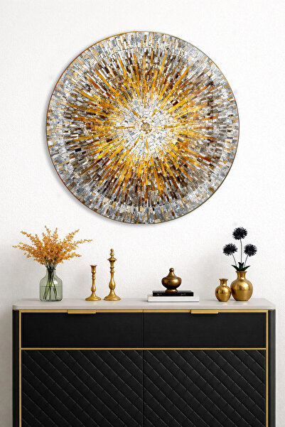 TAULART TABLA ROTUNDĂ DE STICLA REAL INESPRIMĂBILĂ CU MODEL DE MOZAIC DE AUR,...