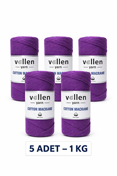 vollen yarn 5 ADET, 1KG, Premıum Koton Pamuk Makrome Ipi,2mm Pamuk Zincir Mak...