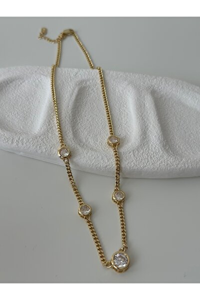 Moss Aksesuar Zirkon Taşlı Zincir Kolye 14k Kararmaz