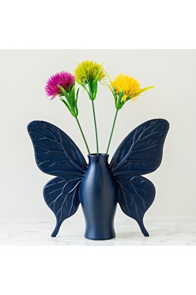 OEM Blue Butterfly Vase + 3 Multicolored Artificial Dandelions