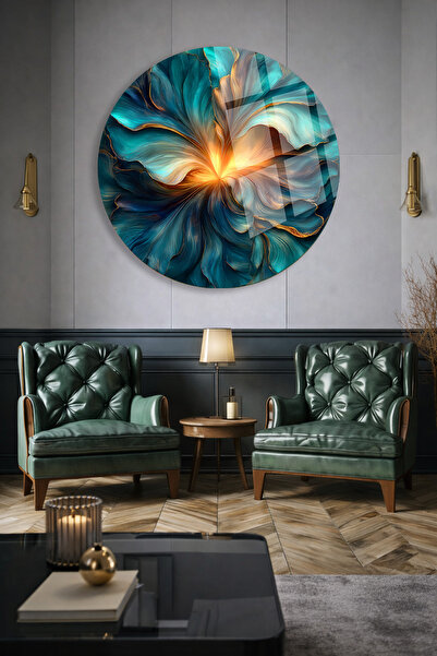 TAULART Abstract Flower Patterned Round Real Unbreakable Glass Painting Ultra...