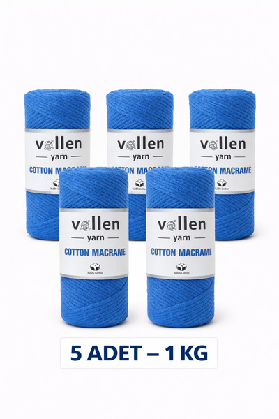 vollen yarn 5 ADET, 1KG, Premıum Koton Pamuk Makrome Ipi,2mm Pamuk Zincir Mak...