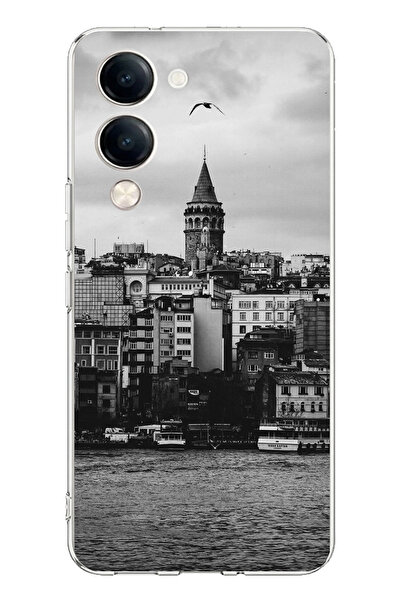 TechTree جراب سيليكون متوافق مع هاتف Vivo Y04 مع مناظر برج غلاطة والبحر مطبوع