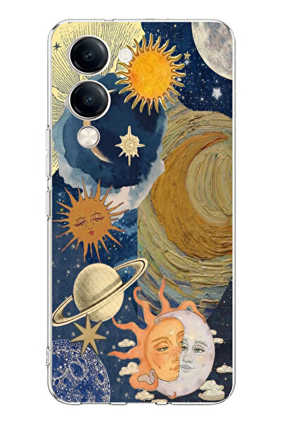 TechTree حافظة سيليكون مطبوع متوافقة مع تصميم الكون الشمسية والقمرية من Vivo Y04