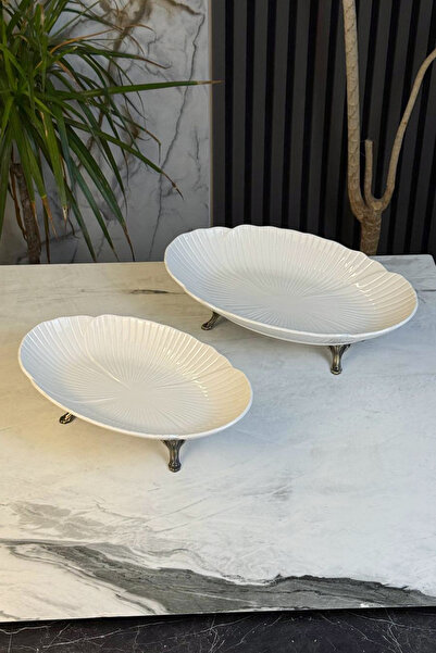 MAY HOME Porselen Kayık Sunum Tabağı & Metal Ayaklı Oval Meze Yemek İkramlık ...