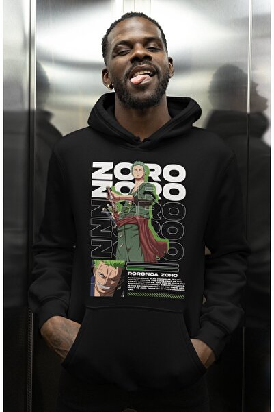 SEVBANO هودي رورونوا زورو ون بيس مطبوع للجنسين قصة فضفاضة بشخصية أنمي