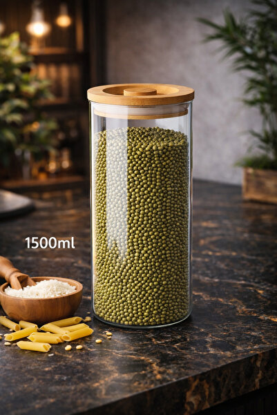YzHome Glass Jar with Bamboo Lid Storage Container Food Legumes 1500 ml