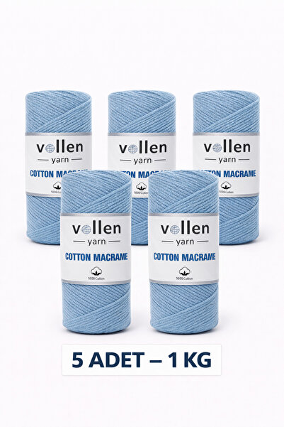 vollen yarn 5 ADET, 1KG, Premıum Koton Pamuk Makrome Ipi,2mm Pamuk Zincir Mak...