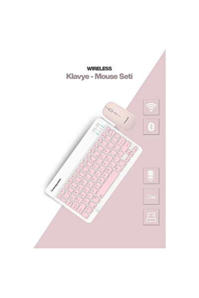 TE DÜKKAN BUĞZ Pembe Kablosuz Klavye Ve Mouse Seti