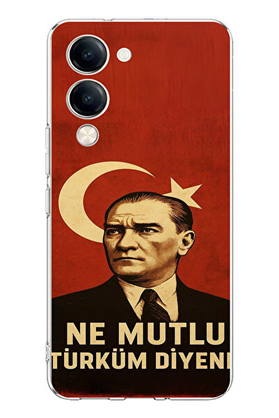 TechTree حافظة سيليكون متوافقة مع هاتف Vivo Y04، علم تركيا السعيدة، أتاتورك م...