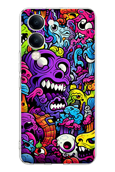 TechTree حافظة سيليكون متوافقة مع Vivo Y04 من Psychedelic Colorful Monsters م...