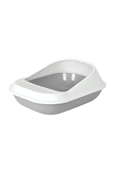 PAKEWAY صندوق فضلات القطط ليتل شيل - 45.5 × 34.5 × 25.5 سم - صغير - أبيض/رمادي