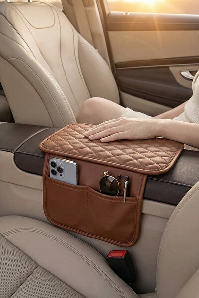 MultiTrendy Taba Deri Araç Kolçak Kılıfı Organizer | Çift Cepli Kol Dayama Ar...