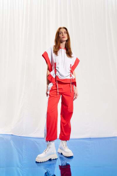 VDR Açik Gri Melanj Mercan Kapüsonlu Kisa Kollu Sweatshirt 17359