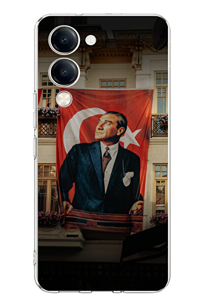 TechTree حافظة سيليكون متوافقة مع هاتف Vivo Y04 بتفاصيل علم كبير أتاتورك مطبوع