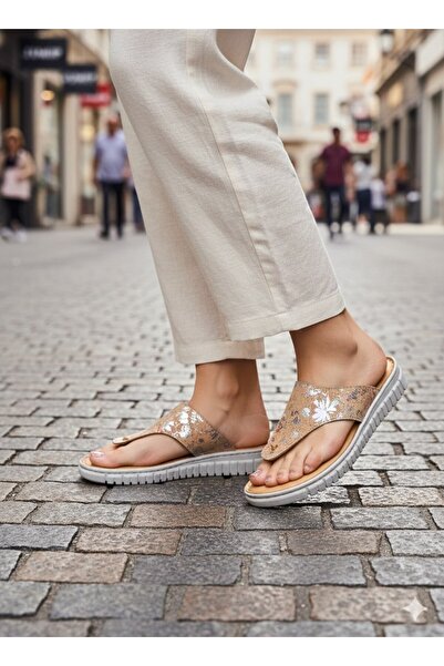 EGE GİYİM VE AYAKKABI Noble 2010 Zenne Beige Leather Slippers