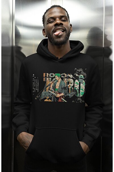 SEVBANO هودي بتصميم رورونوا زورو مطبوع للجنسين قصة فضفاضة من شخصيات أنمي ون بيس