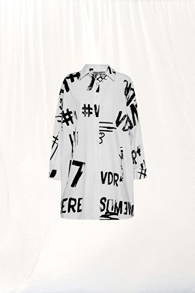VDR White Printed Oversized Shirt 17378
