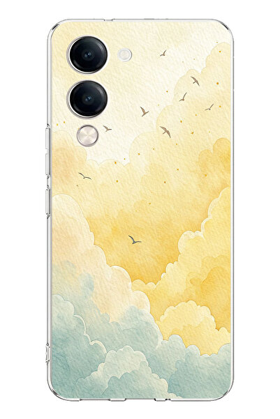 TechTree Vivo Y04 Compatible Yellow and Green Toned Clouds and Birds Printed ...