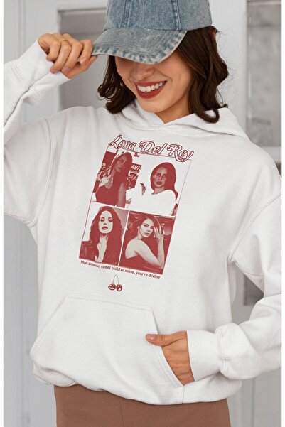 SEVBANO هودي مصمم للجنسين من لانا ديل راي مطبوع قصة فضفاضة