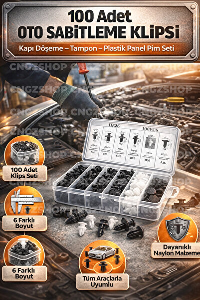 CNGZSHOP 100 Adet Oto Sabitleme Klipsi Seti | Kapı Döşeme, Tampon, Plastik Pa...