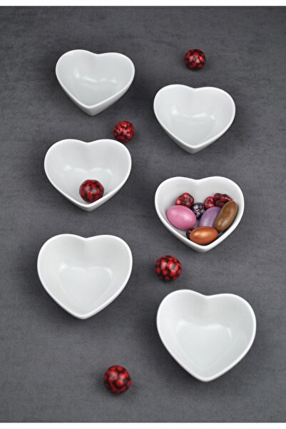 Qualitev 6-Piece Heart-Shaped Porcelain Sauce Bowl Turkish Delight Bowl 7 cm ...