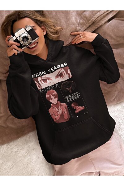 SEVBANO Εμπριμέ φούτερ με κουκούλα Eren Yeager, Unisex, Oversize, με χαρακτήρ...
