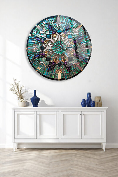 TAULART Green Mosaic Mandala Patterned Round Real Unbreakable Glass Painting ...