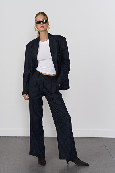 Beyyoglu Tek Pile Çizgili Palazzo Pantolon