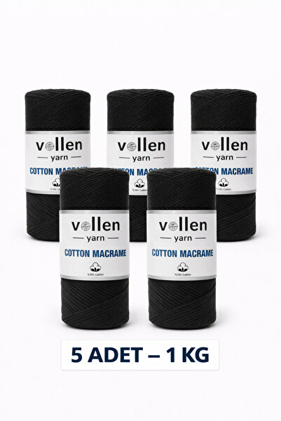 vollen yarn 5 ADET, 1KG, Premıum Koton Pamuk Makrome Ipi,2mm Pamuk Zincir Mak...