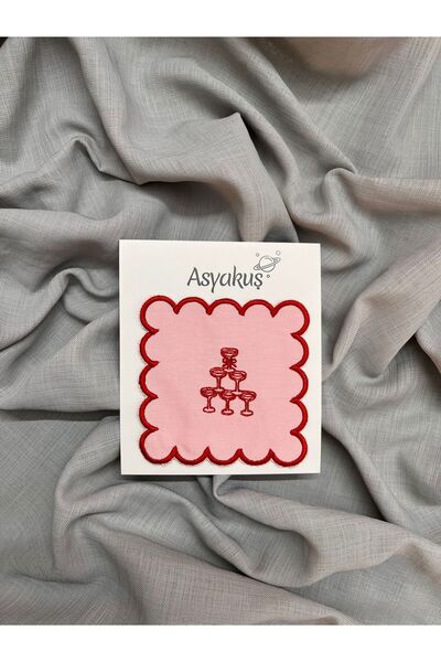 asyakuş Cheers Pink Embroidered Presentation Cocktail Napkin