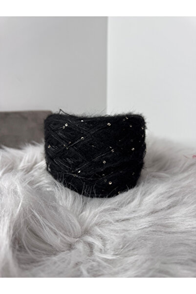 VELİNACOLLECTİON Siyah Orta Kalın Pullu Moher Örgü ipi 100 gr