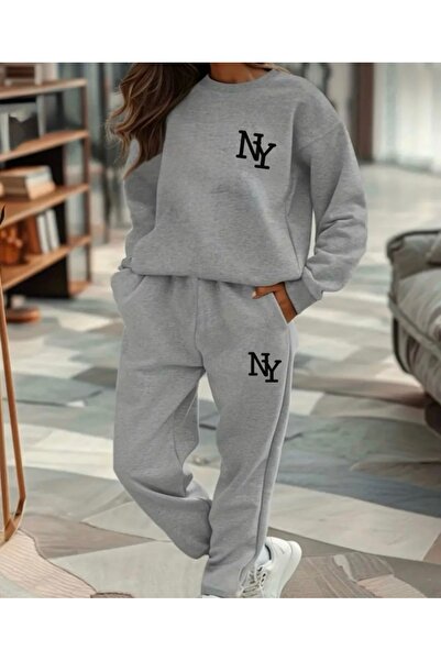 FUFLUNS Ny Printed Unisex Oversize Cropped Sweatshirt Bottom/Top Tracksuit Set