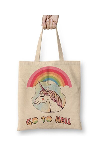 Toyaso Unicorn  White Cloth Bag Long Handle Shopping Bag Beach Bag