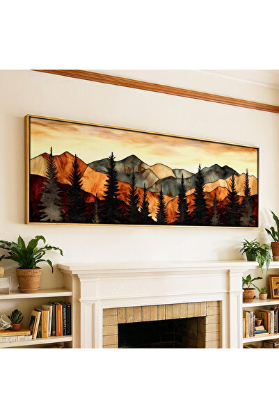 woodhomeworks Tek Parça Gerçek Ahşap Yatay Panorama Çerçeveli Tablo kahve ton...