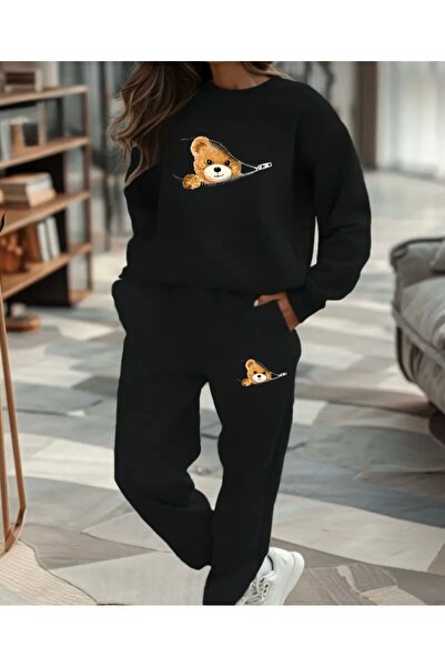 FUFLUNS Unisex Oversize Cropped Sweatshirt with Bear Printed on It