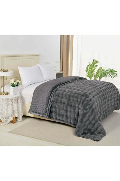 TR Cocolino Fluffy Rabbit Fur Blanket, 200X230cm grey