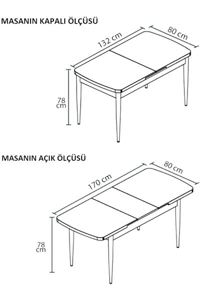 Kaktüs Avm Mutfak Masası Takımı | 6 Kişilik Açılır Masa Sandalye Takımı | Masa Takımı - Beyaz Masa - Antrasit