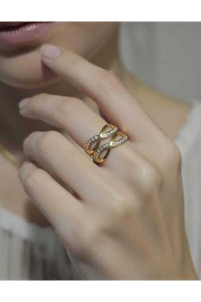 Jadem Gold خاتم قابل للتعديل من الفولاذ المقاوم للصدأ مرصع بحجر الزركون