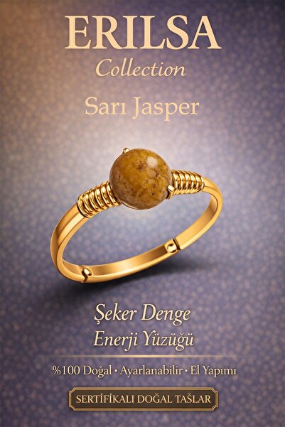 Erilsa Certified Sugar Balance Energy Ring – Yellow Jasper Adjustable Gold Th...