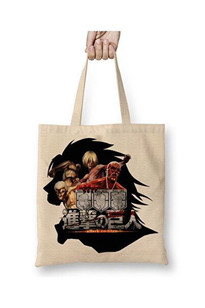 Toyaso Attack on Titan Titan Attack White Tote Bag Long Handle Shopping Bag B...