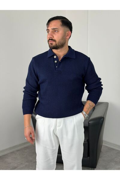 BE TOR SELANİK KALIN ÖRGÜ DÜĞMELİ TRİKO POLO YAKA